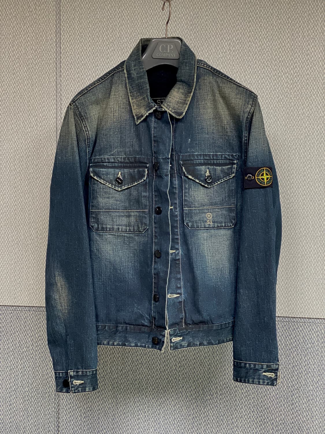 (특A급) 스톤아일랜드 정품 와펜 데님 청자켓 (조끼 탈부착) XL 상품이미지1