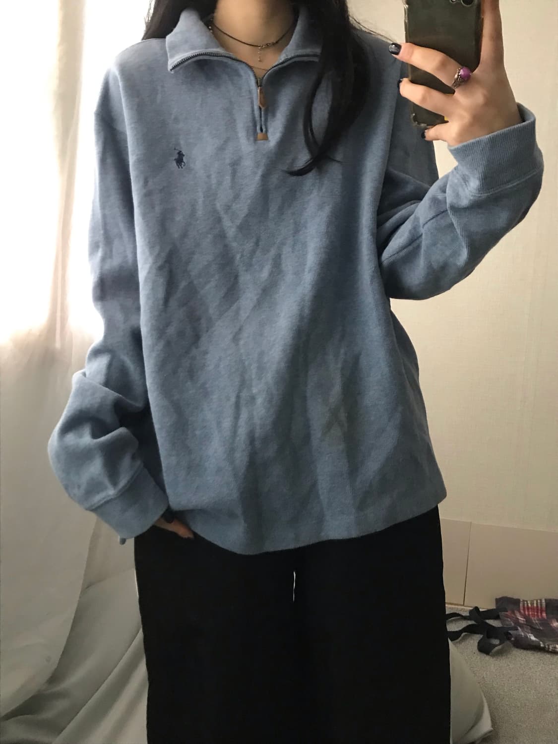 폴로 연하늘 오버핏 반집업 상품이미지2