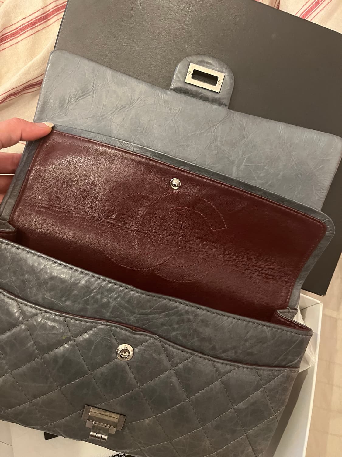 샤넬 2.55 빈티지 라지 그레이 풀셋 급매 상품이미지3