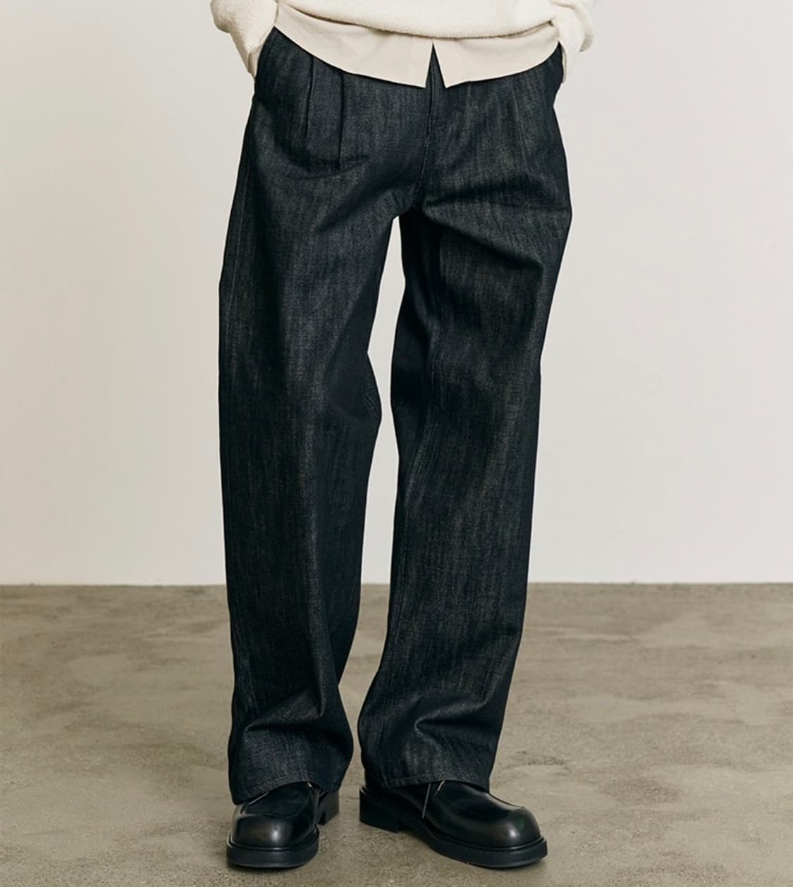 [새상품] 포트너스 투턱 와이드 블랙진 팬츠 상품이미지1