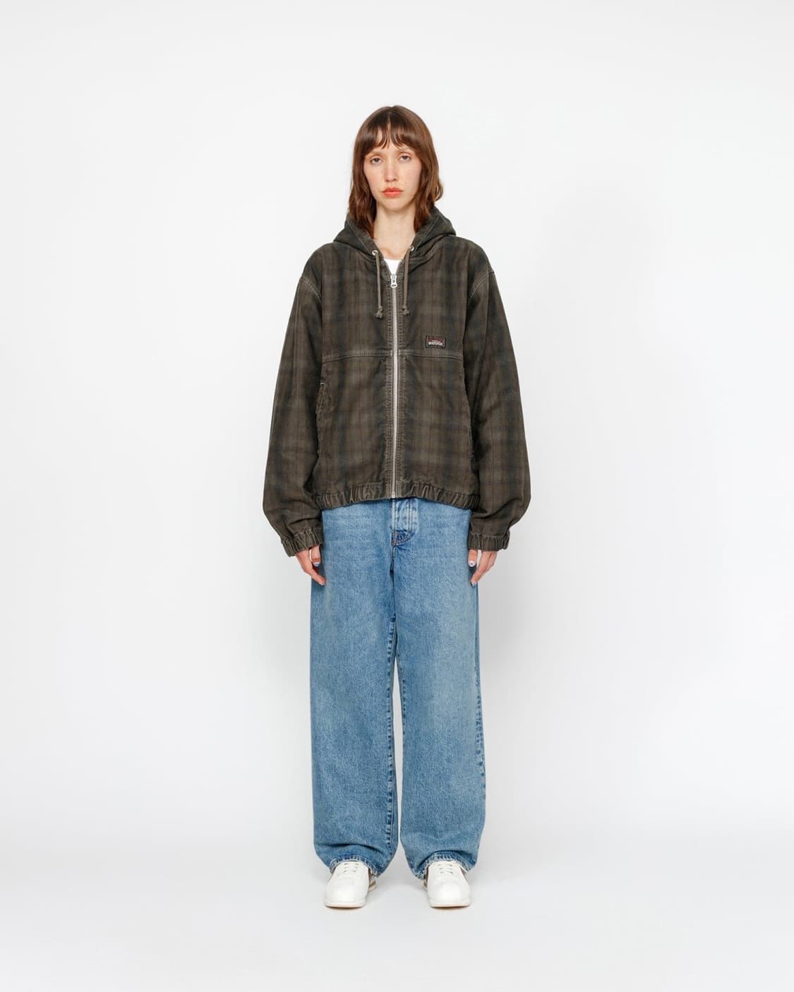 (m) 스투시 언라인드 플레이드 워크 자켓 올리브 상품이미지2