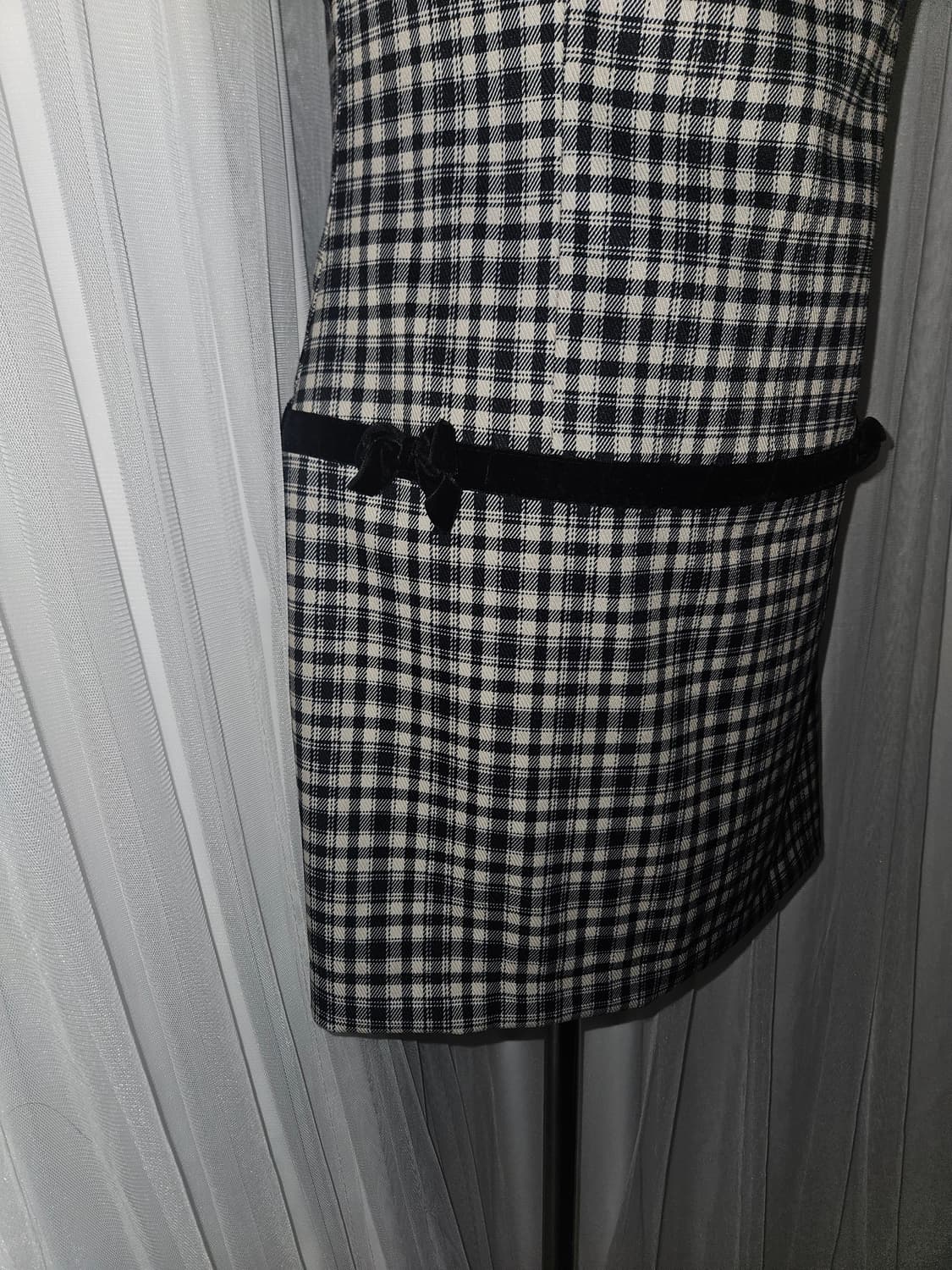 No.5 히메 체크 벨벳리본 미니 원피스 상품이미지3