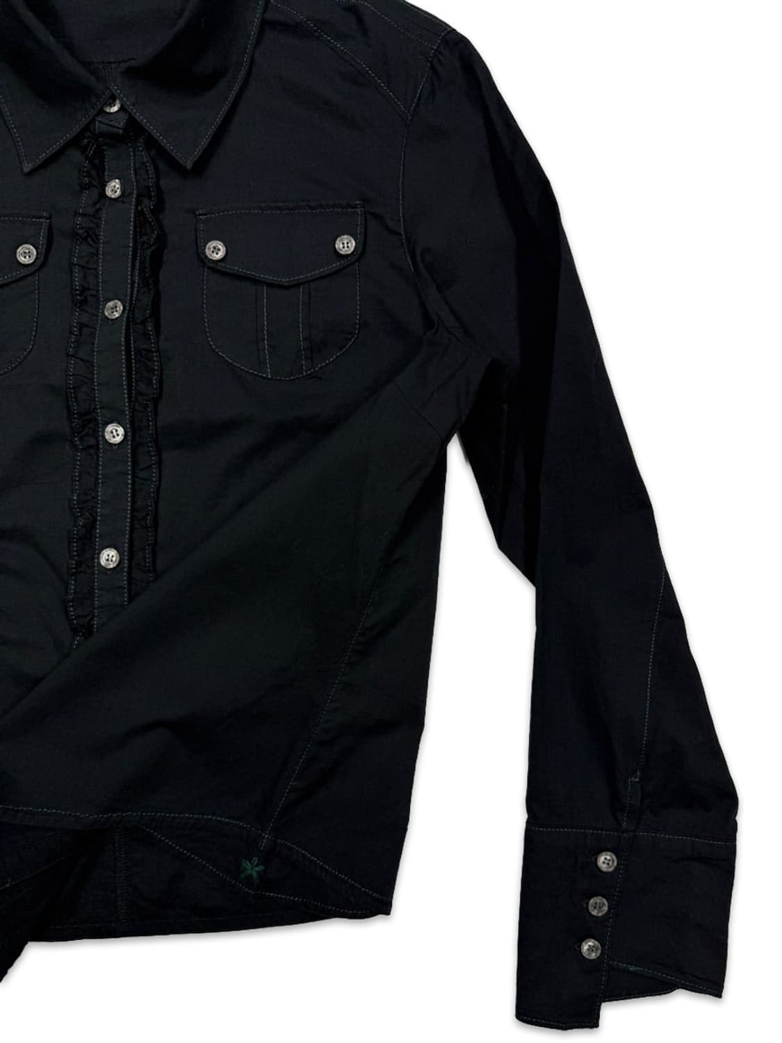 빈티지 블랙 라인 프릴 포켓 셔츠 상품이미지4