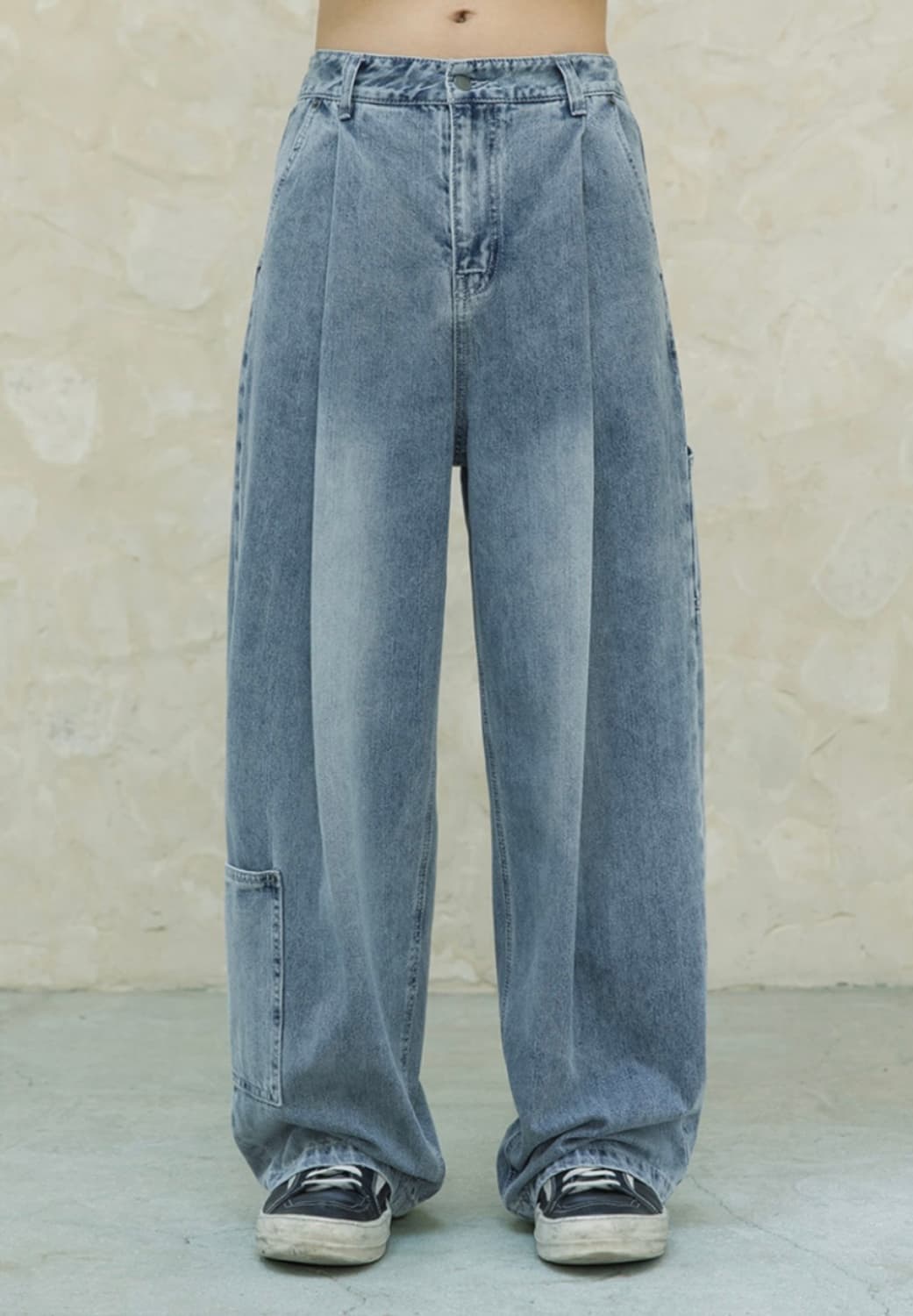 원턱 와이드 카펜터 데님 팬츠 [블리치드 블루] 상품이미지1