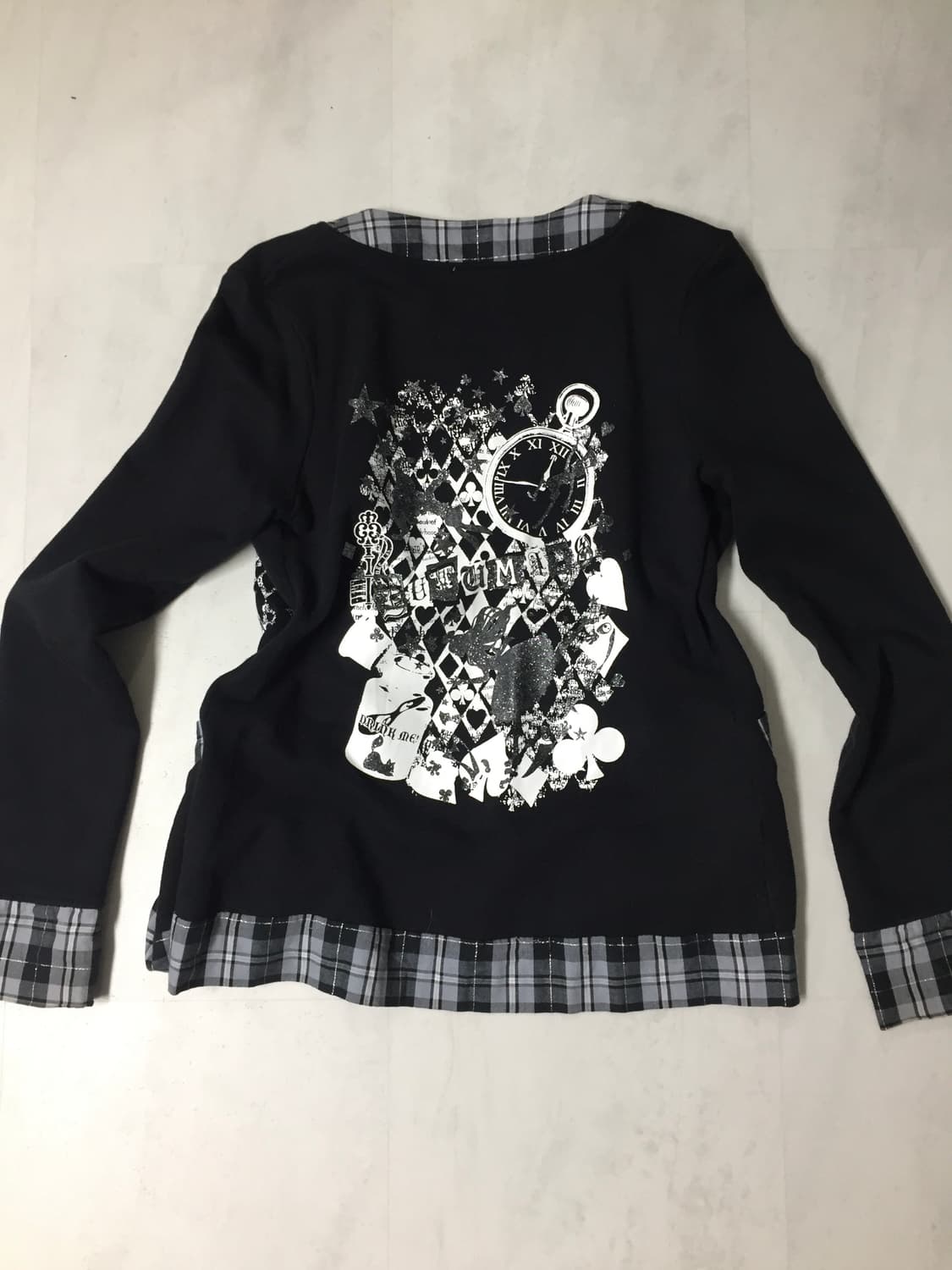 블랙 체크 배색 그래픽 단추 가디건 상품이미지2