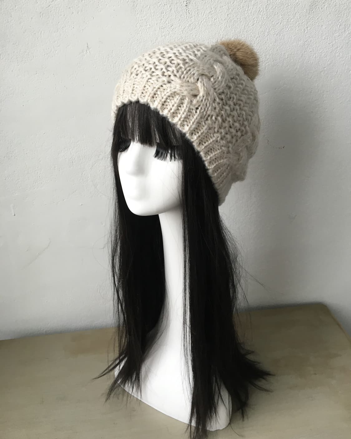 pom cable pattern knit beanie 상품이미지3