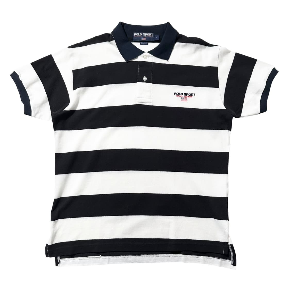 폴로 스포츠 랄프로렌 성조기 로고 스트라이프 보더 피케 카라 반팔 티셔츠 상품이미지1
