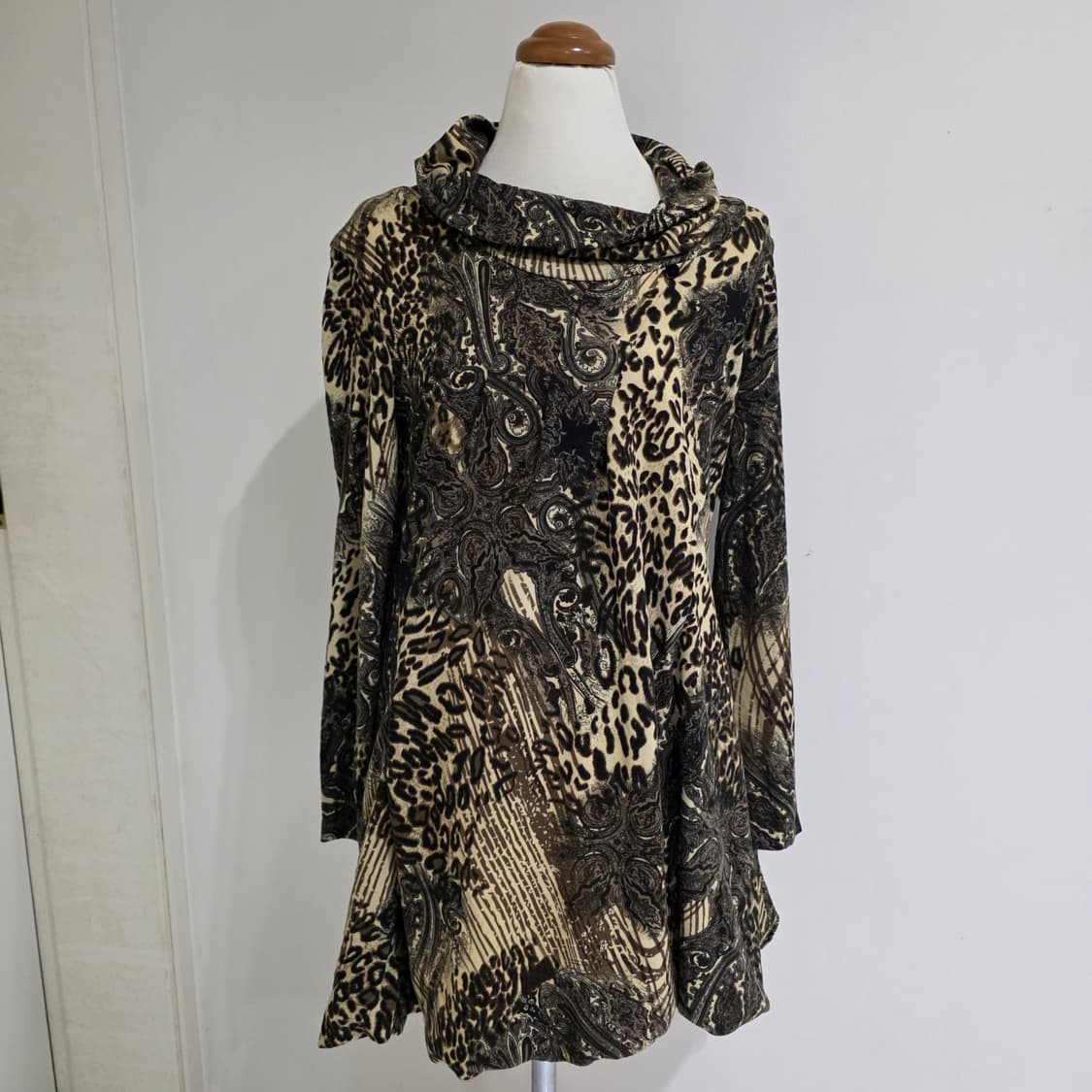 보헤미안 오리엔탈 에스닉 호피레오파드st 터틀넥 벌룬 긴팔롱슬리브원피스 상품이미지2