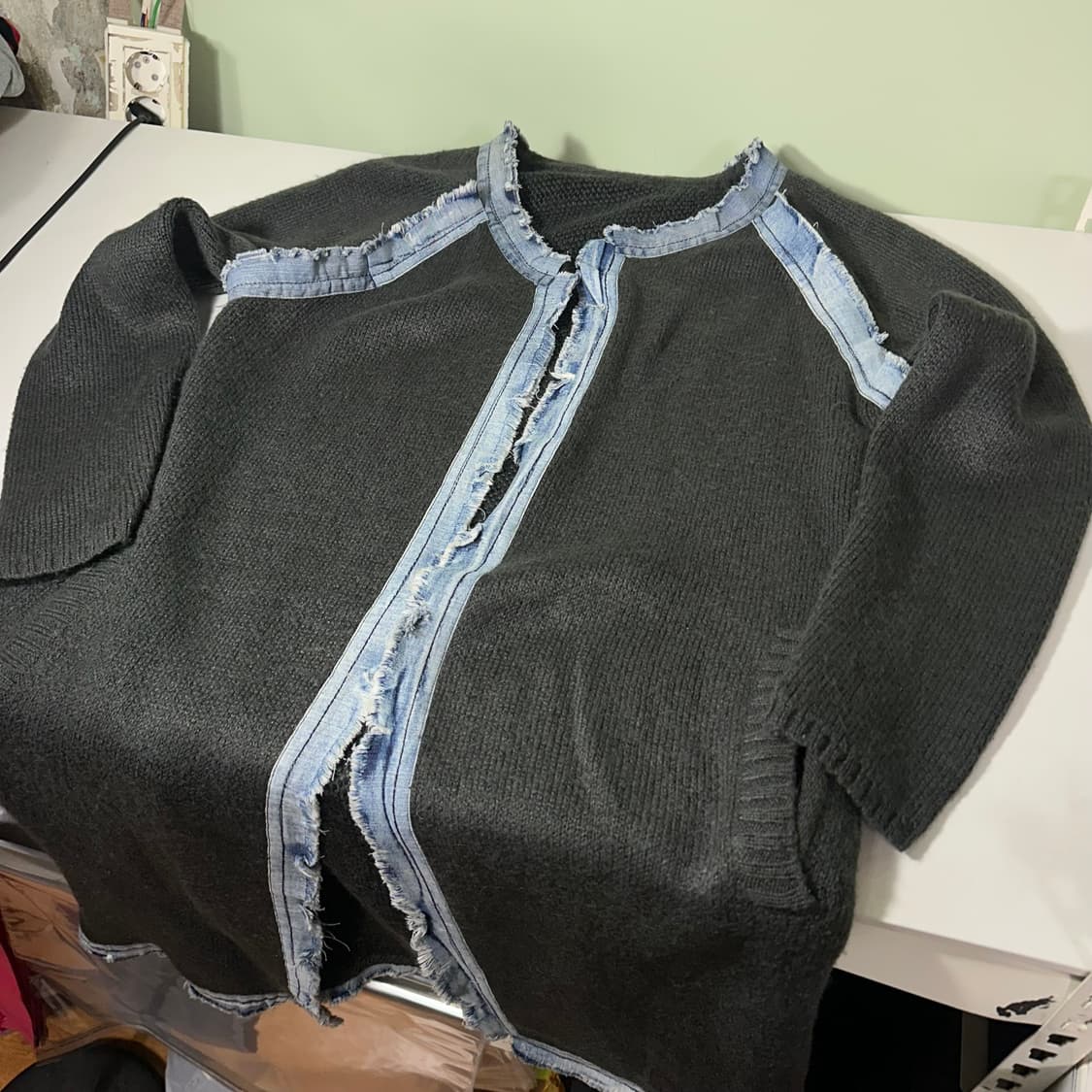 우먼OS 빈티지 챠콜 데님포인트 루즈오버핏 롱 그런지가디건 상품이미지1