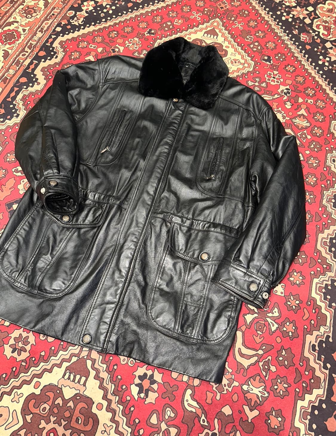 ( XL-2XL ) 가죽코트 가죽하프 가죽카코트 레더자켓 아메카지  상품이미지2