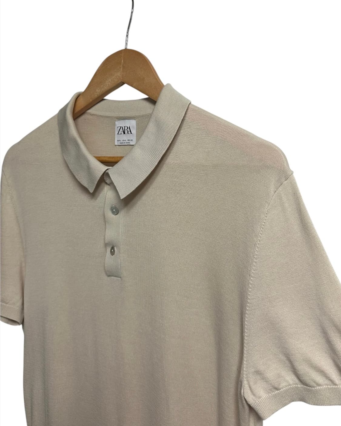 자라(zara) 레귤러핏 반팔 카라 니트 베이지 L size 상품이미지3