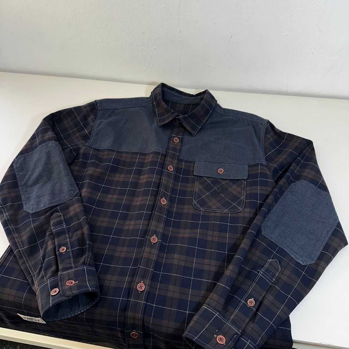 100 L 빈폴 아웃도어 네이비그린 원포켓 엘보우패치 셔츠 남방 상품이미지1