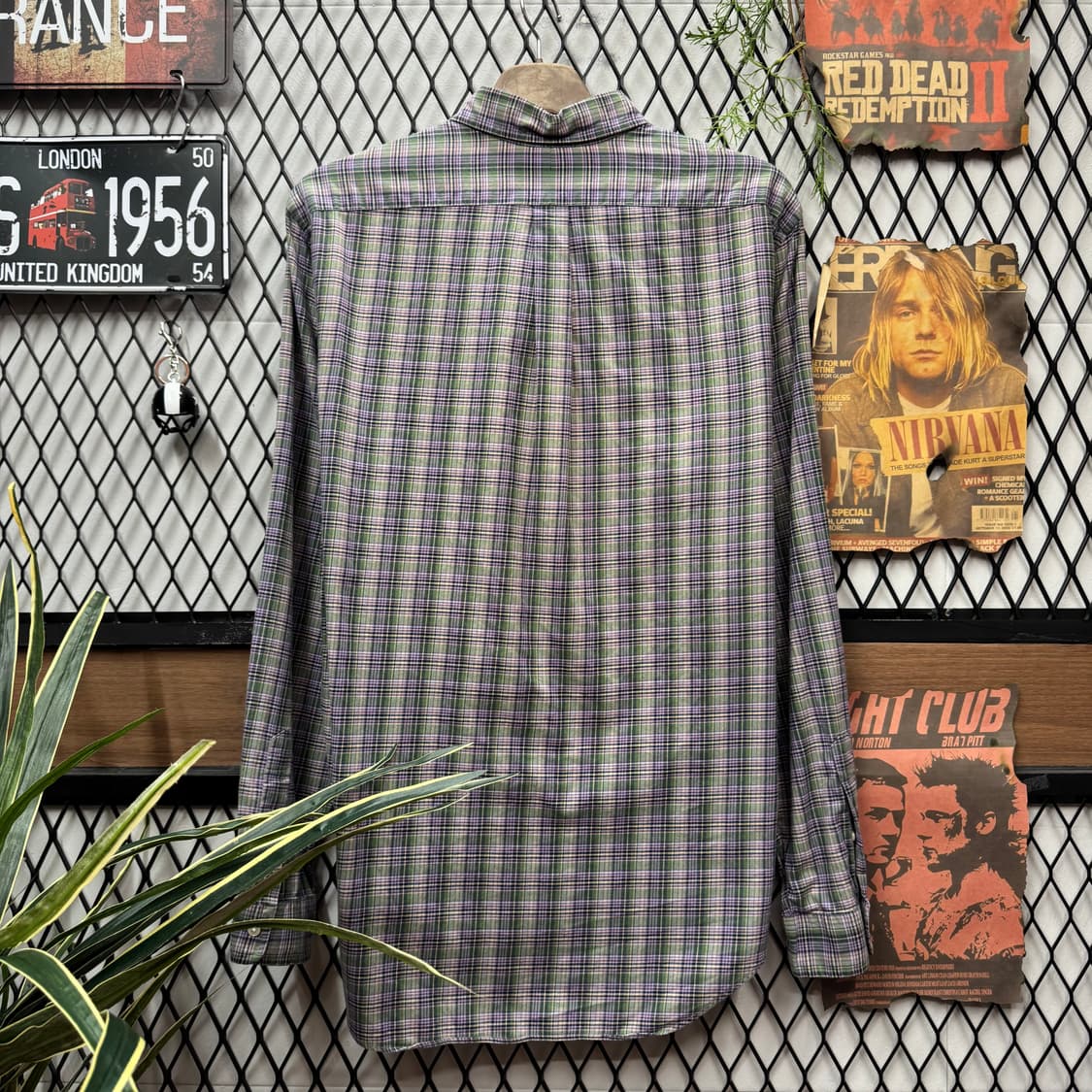 폴로 랄프로렌 긴팔 체크 셔츠 네이비 포니 로고 포인트 퍼플그린 상품이미지2