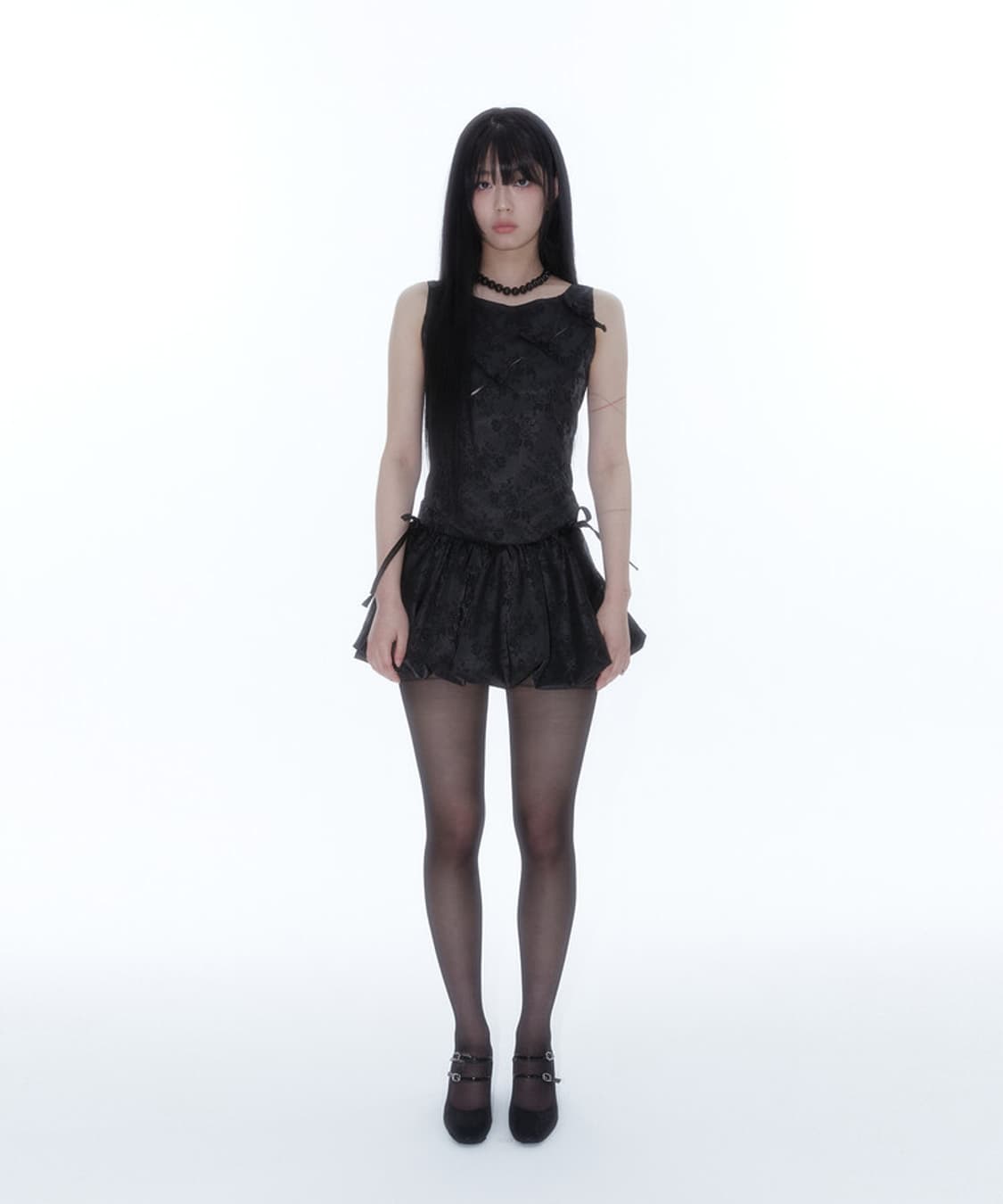 Kashiko Ribbon Paneled Sleeveless Black 상품이미지2