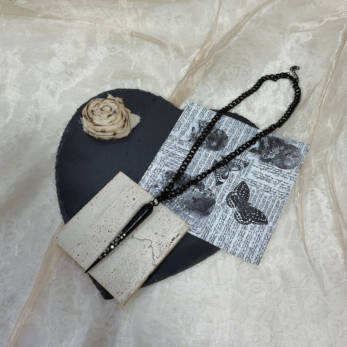 빈티지 고딕 리벳 큐빅 쿠바체인 목걸이 상품이미지2