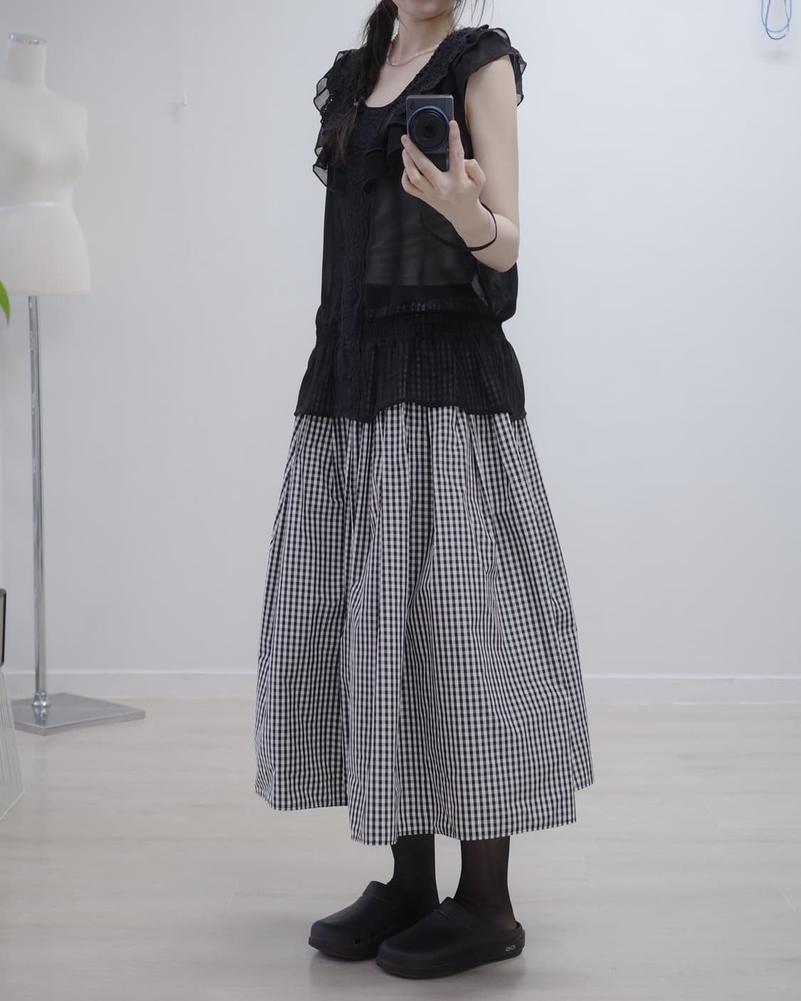 checked pattern banding long skirt 상품이미지8