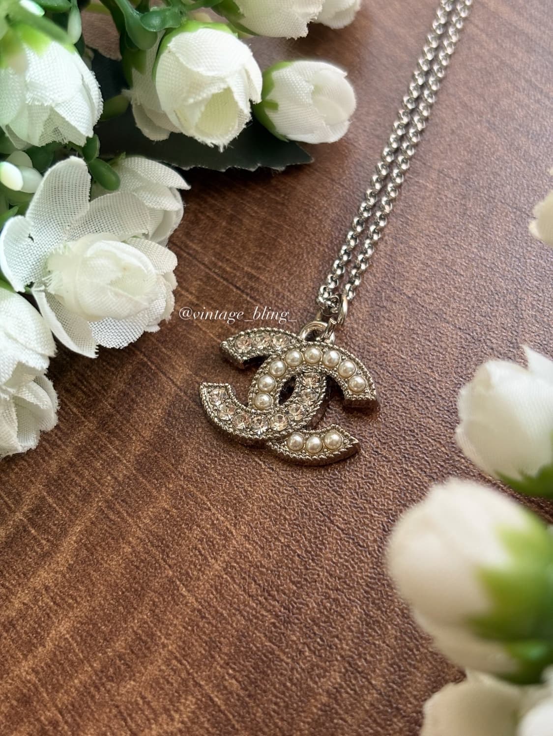 샤넬 큐빅 펄 듀얼 엣지 실버 목걸이 상품이미지2