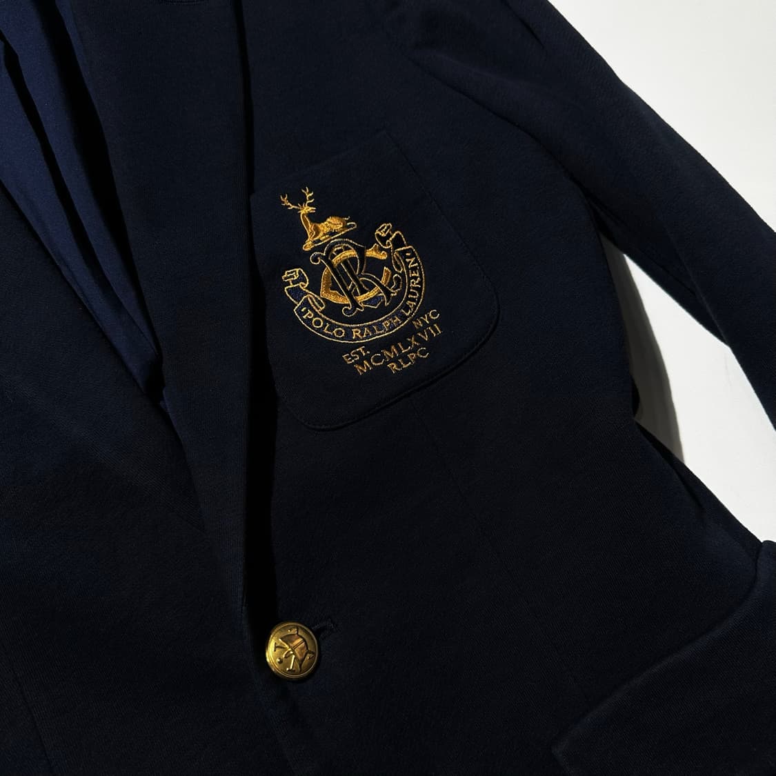 폴로 랄프로렌 크레스크 로고 금장버튼 싱글 2B 블레이저 자켓 네이비 상품이미지5