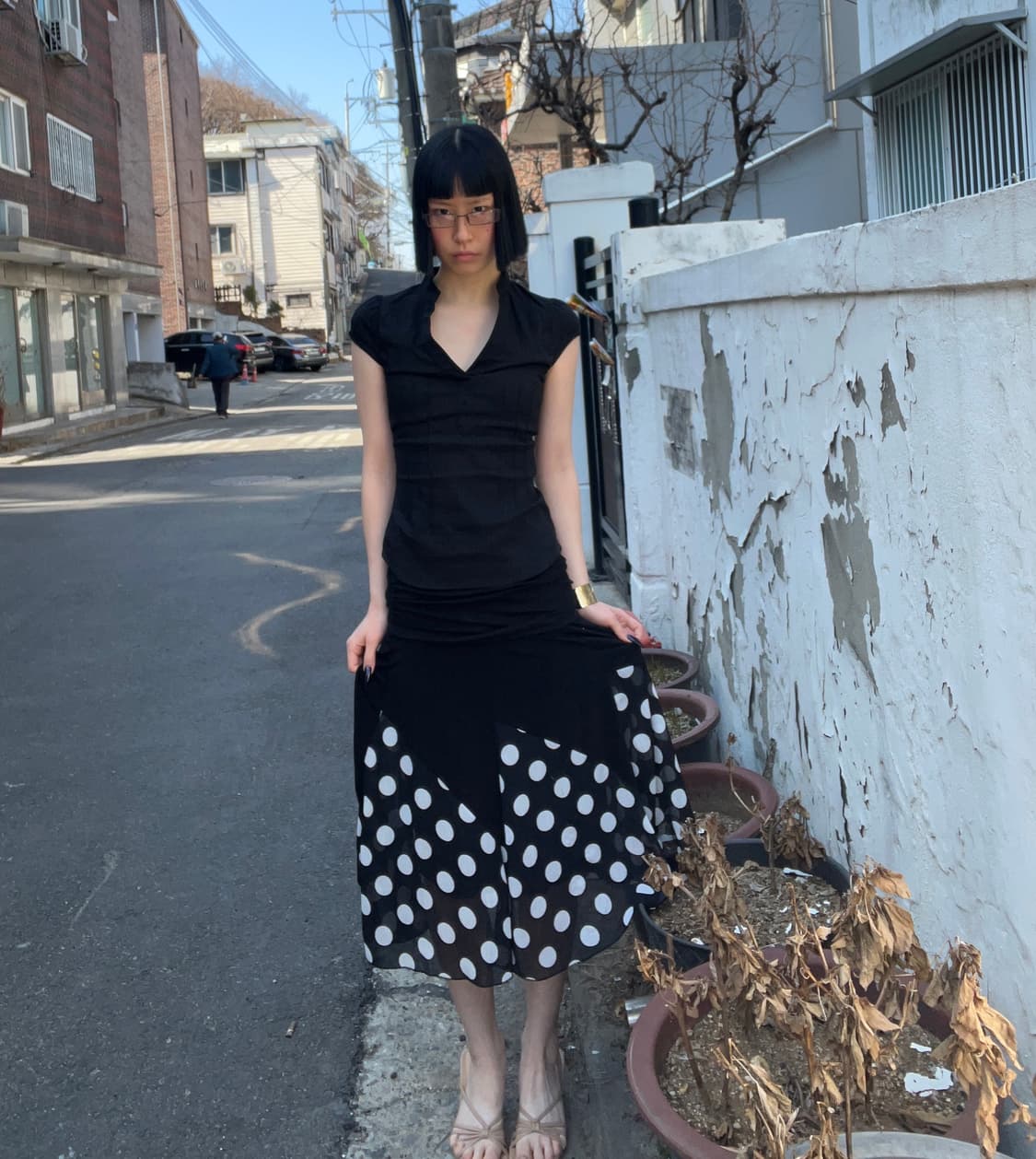 도트 무늬 롱 스커트 상품이미지1