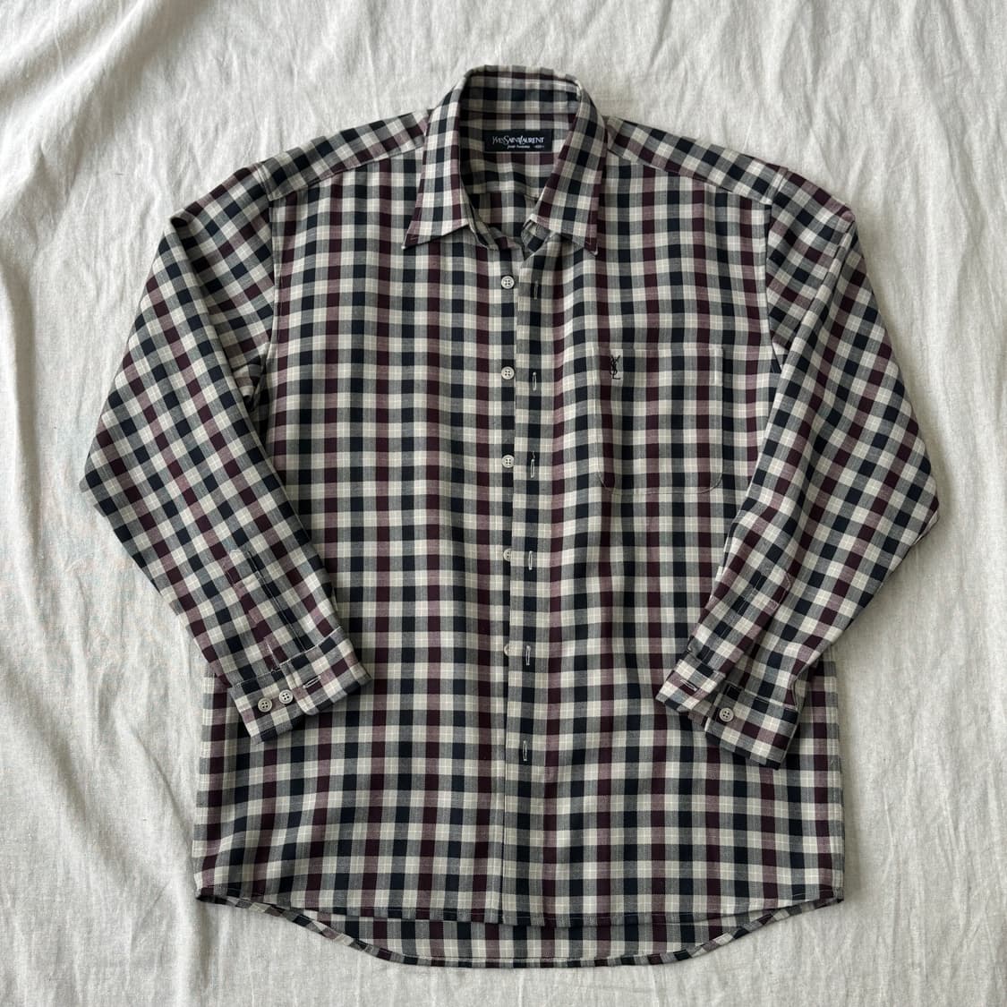입생로랑 빈티지 블랙베이지 배색 체크셔츠 100 상품이미지1