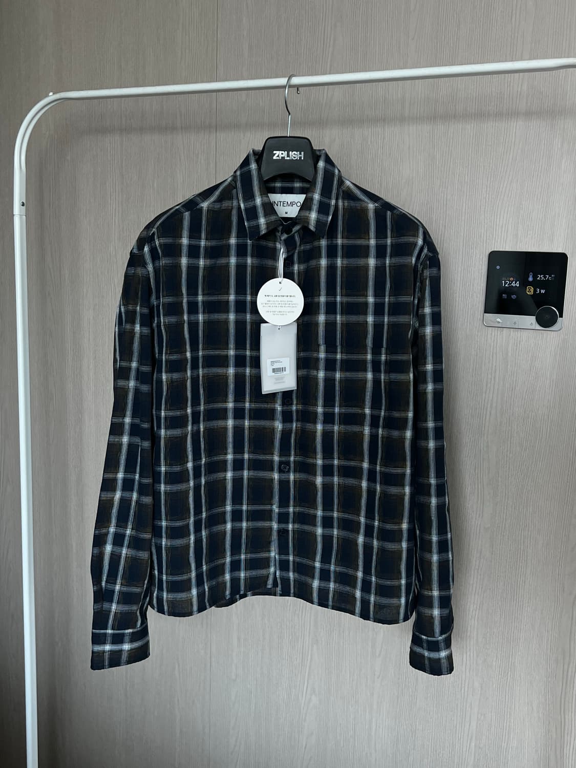 인템포무드 미드나잇 체크 크롭 셔츠 M사이즈 새상품 상품이미지1