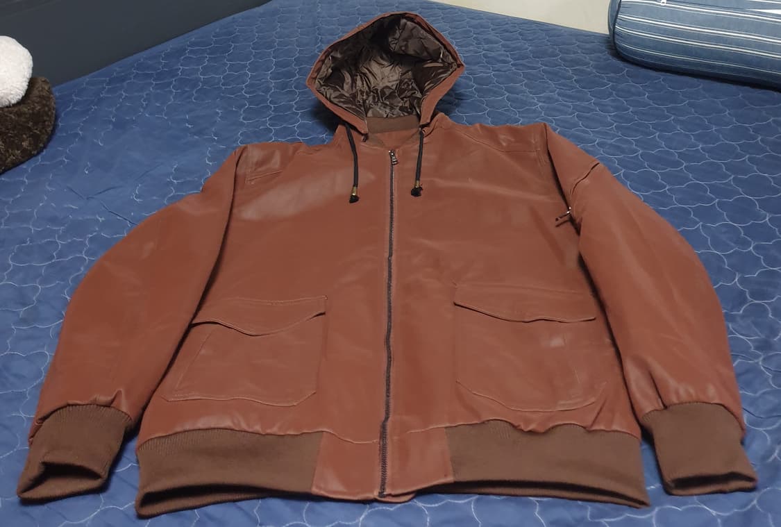 오버핏 가죽 후드 자켓 브라운 (XXL) 상품이미지1