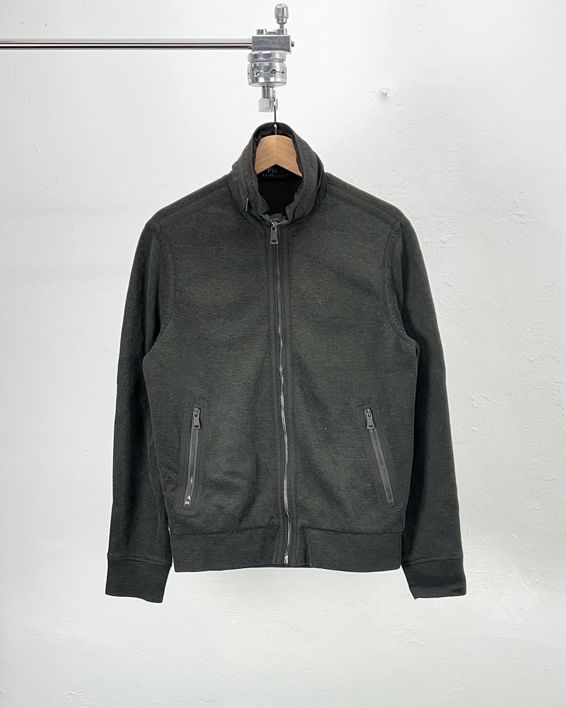 폴로 랄프로렌 딥 카키 히든 후디 리스 트리밍 니트 집업 자켓 상품이미지1