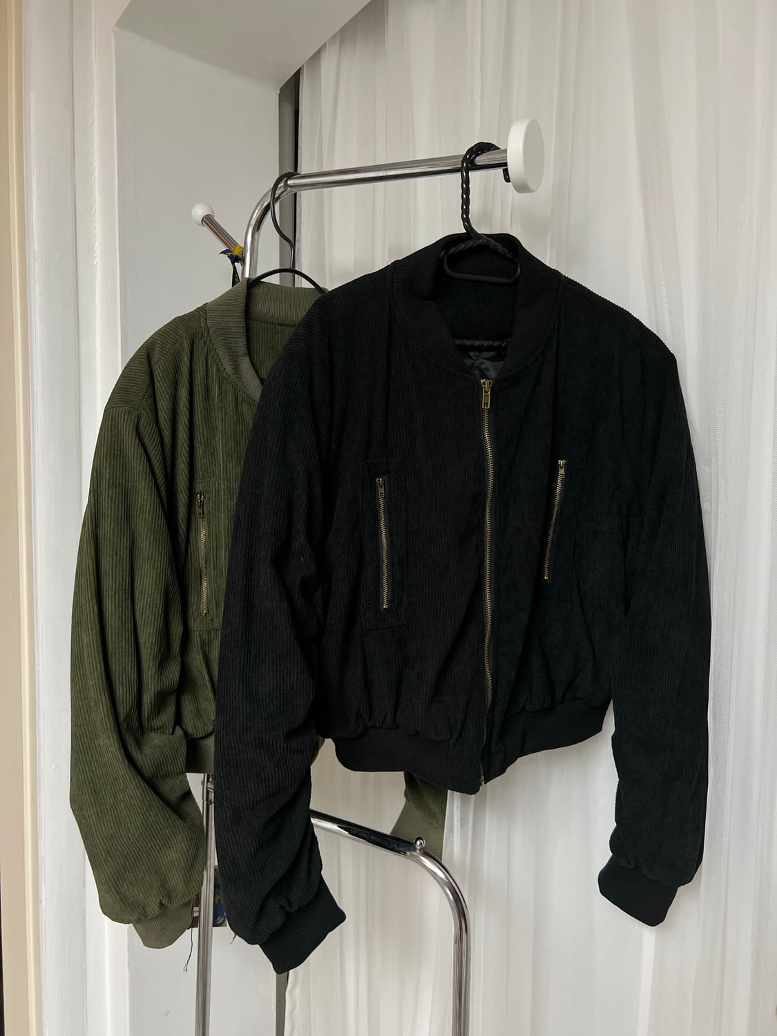 [새상품]항공 골덴 셔링봄버 자켓 카키 블랙 상품이미지10