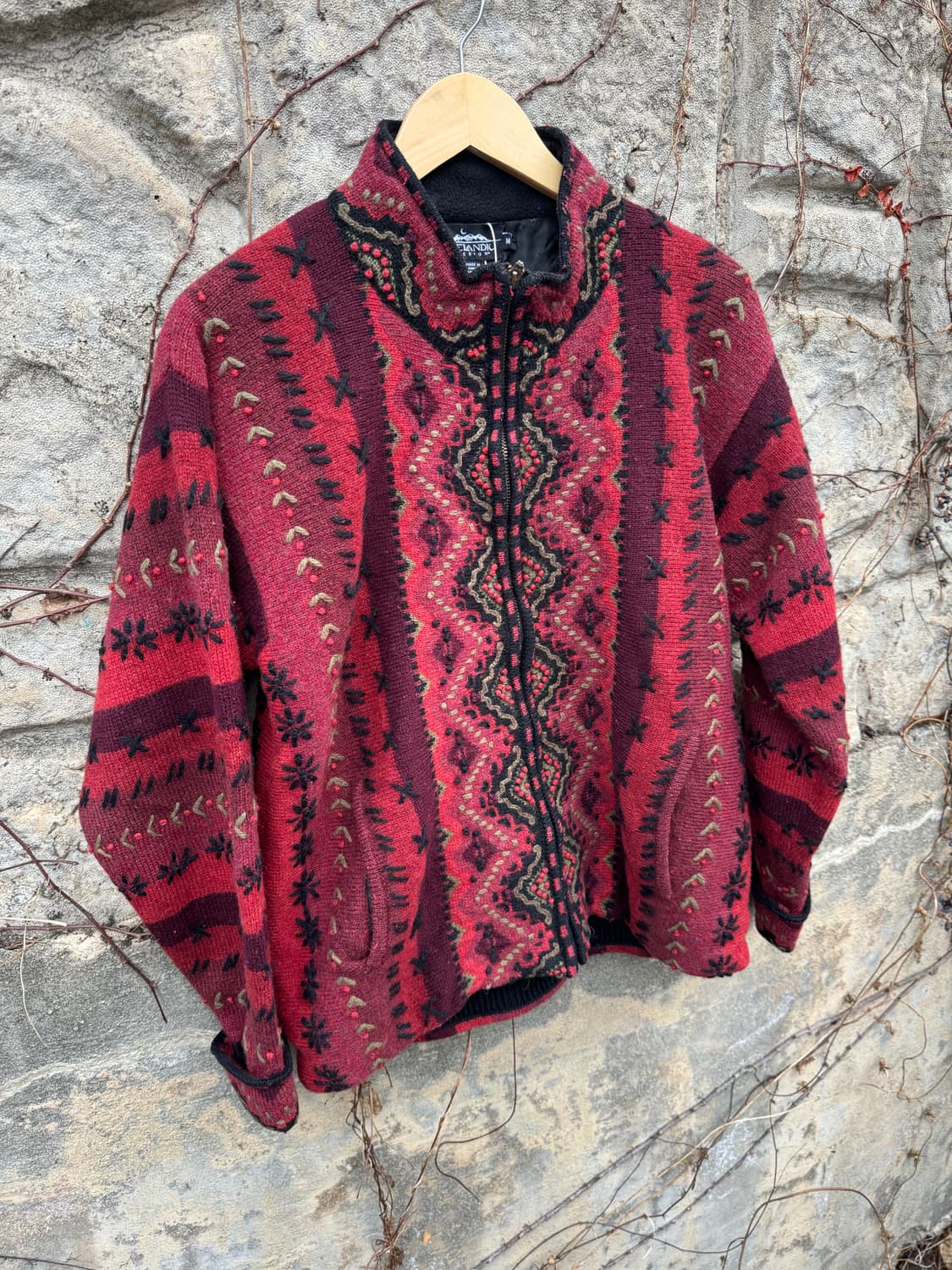 아이슬랜딕 빈티지 나바호 에스닉 패턴 자수 니트 집업 플리스 상품이미지3