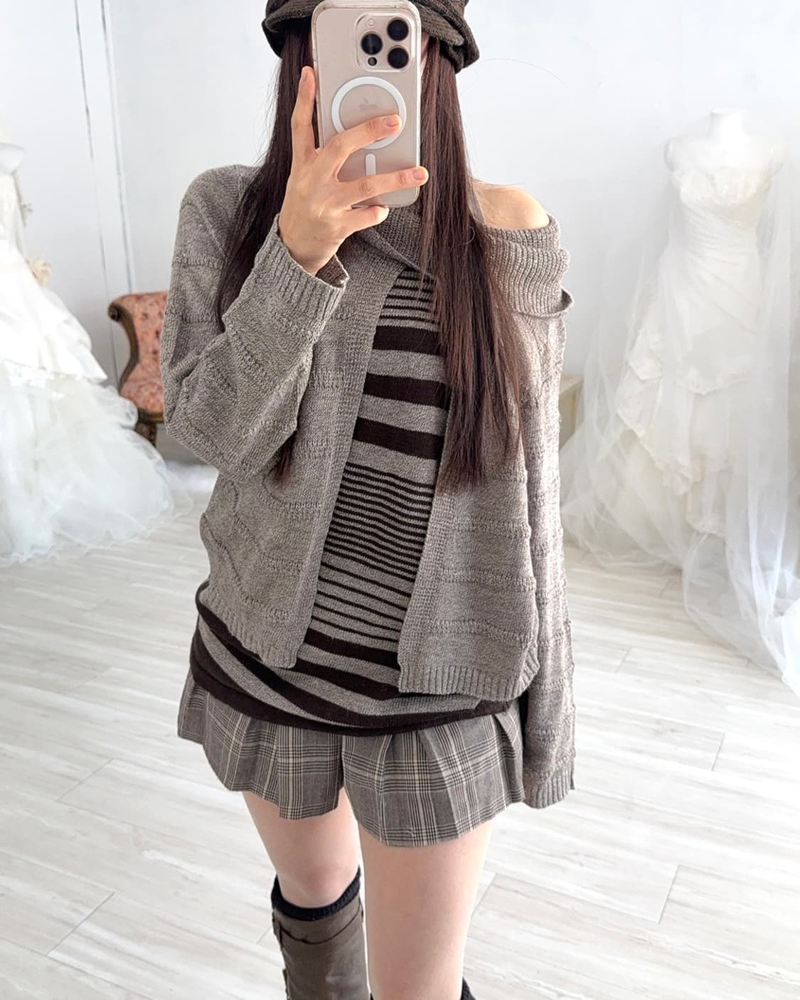 Nerd mocha mousse cardigan layered knit  상품이미지2