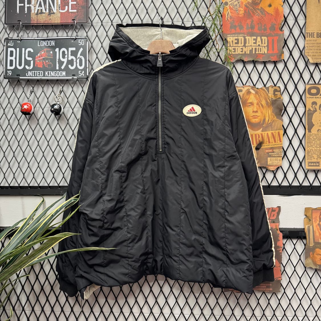 아디다스 리버시블 나일론 후드 아노락 하프 집업 디테일 블랙 화이트 상품이미지1