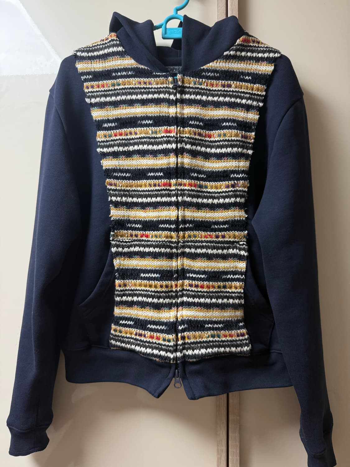 0tape FABRIC BLOCK HOODED ZIP-UP NAVY 상품이미지2