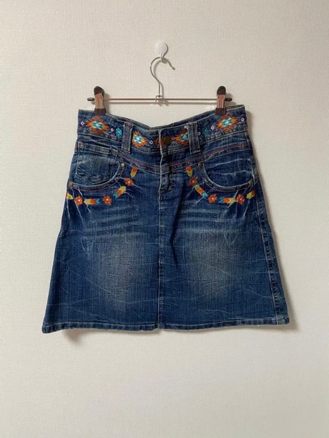 일본 빈티지 모리걸 보헤미안 청 치마 스커트 상품이미지1