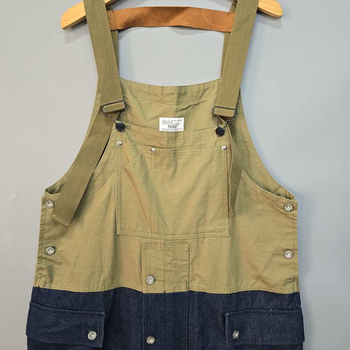 푸자오(FUZAO) 투톤 데님 오버롤 멜빵팬츠 L 상품이미지2