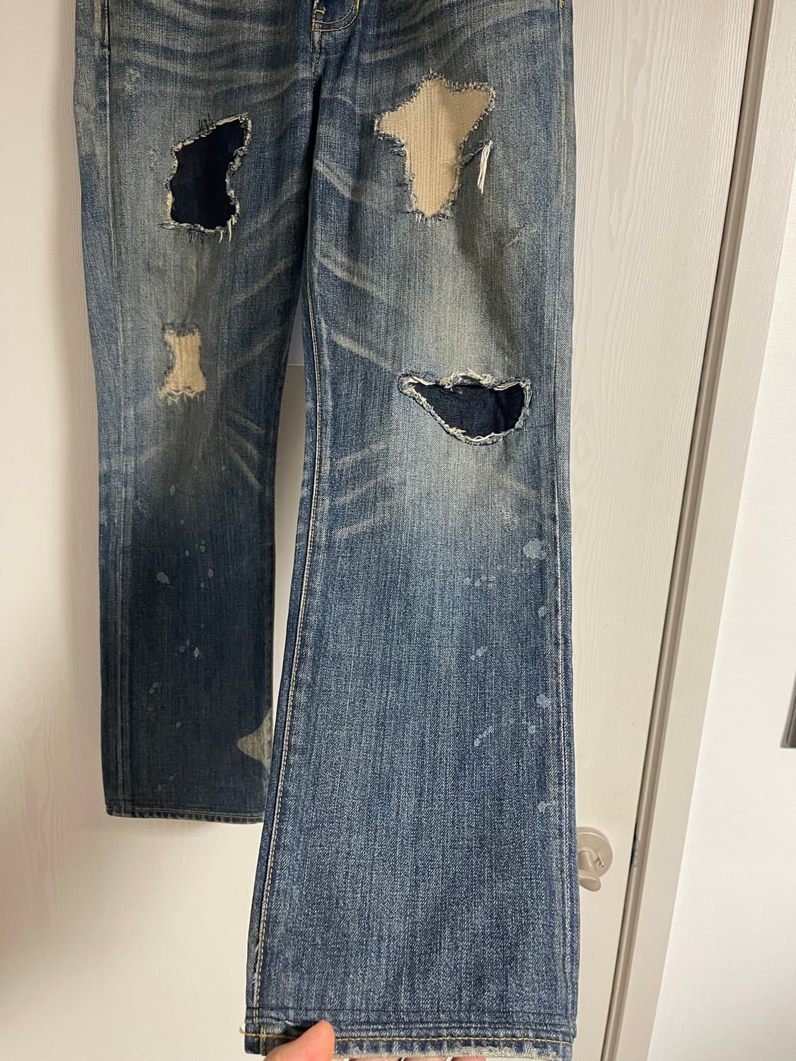 초기 올드 커버낫 패치워크 리페어드 테어퍼드 핏 데님 청바지 L 상품이미지2