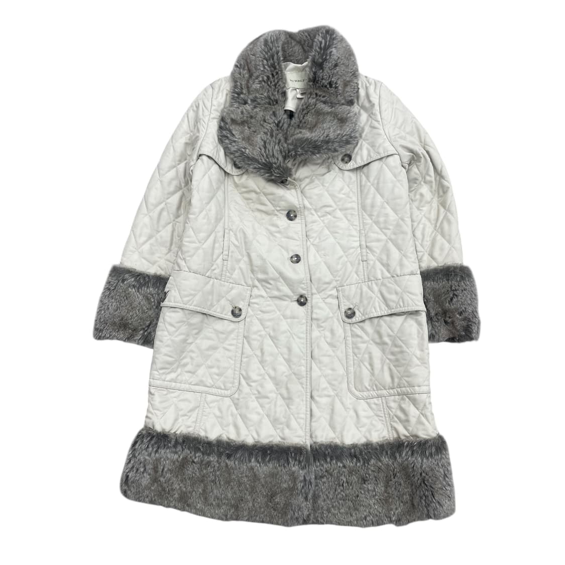 버버리 퀼팅 털 코트 아이보리 상품이미지1