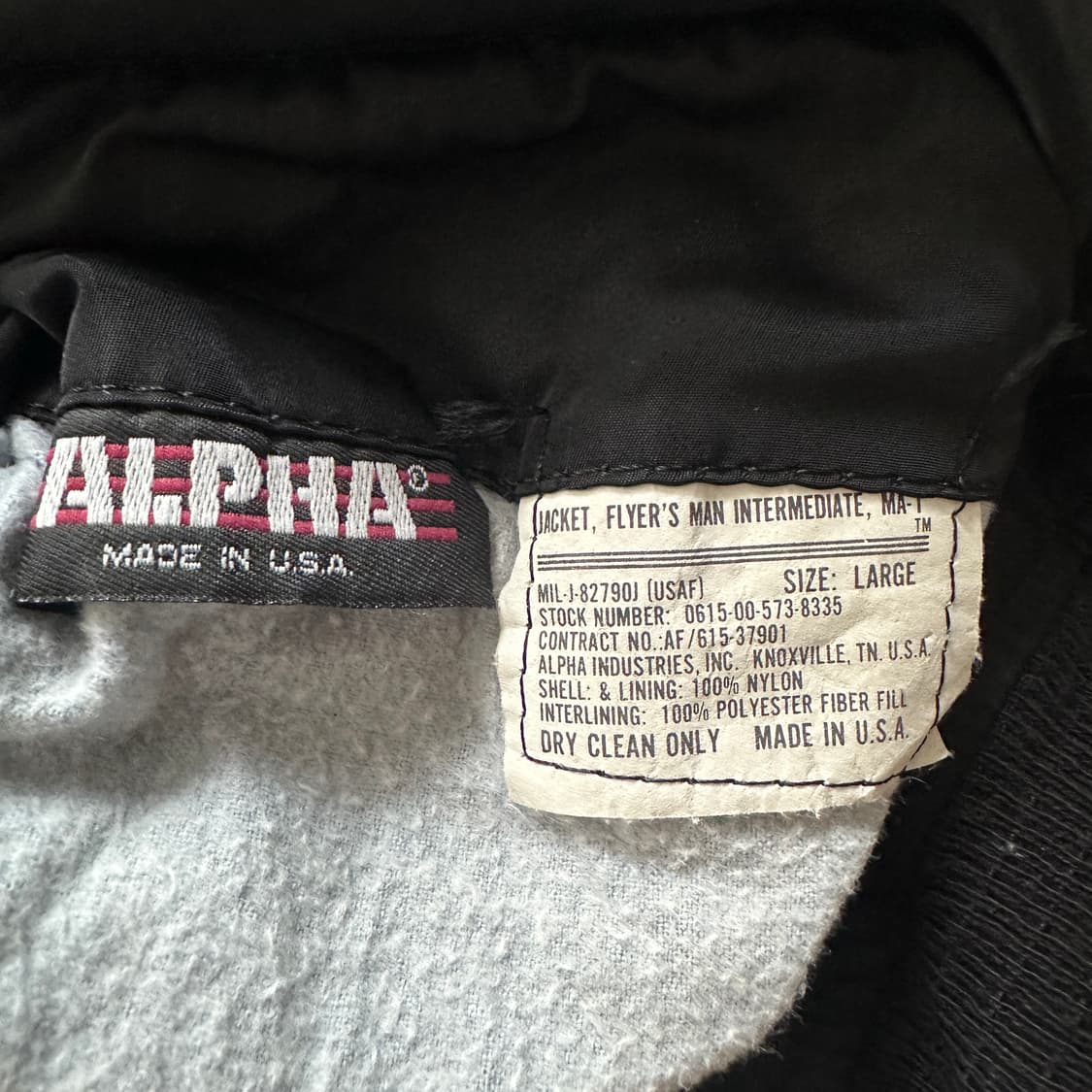 90s 알파인더스트리 MA-1 MADE IN USA 블랙 L 상품이미지7