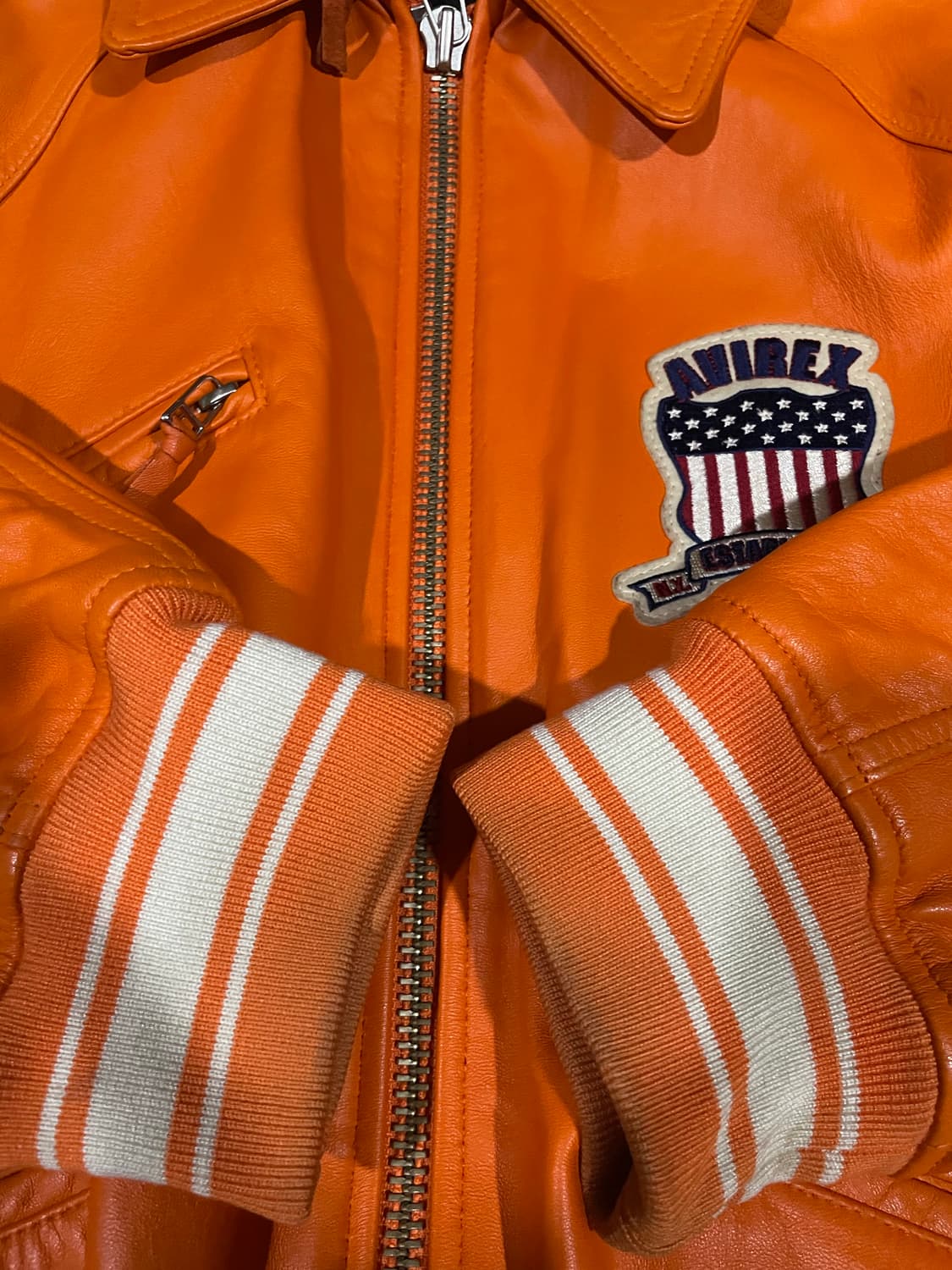 [XXL] 아비렉스 AVIREX 아이콘 레더 자켓 가죽 자켓 오렌지 상품이미지6