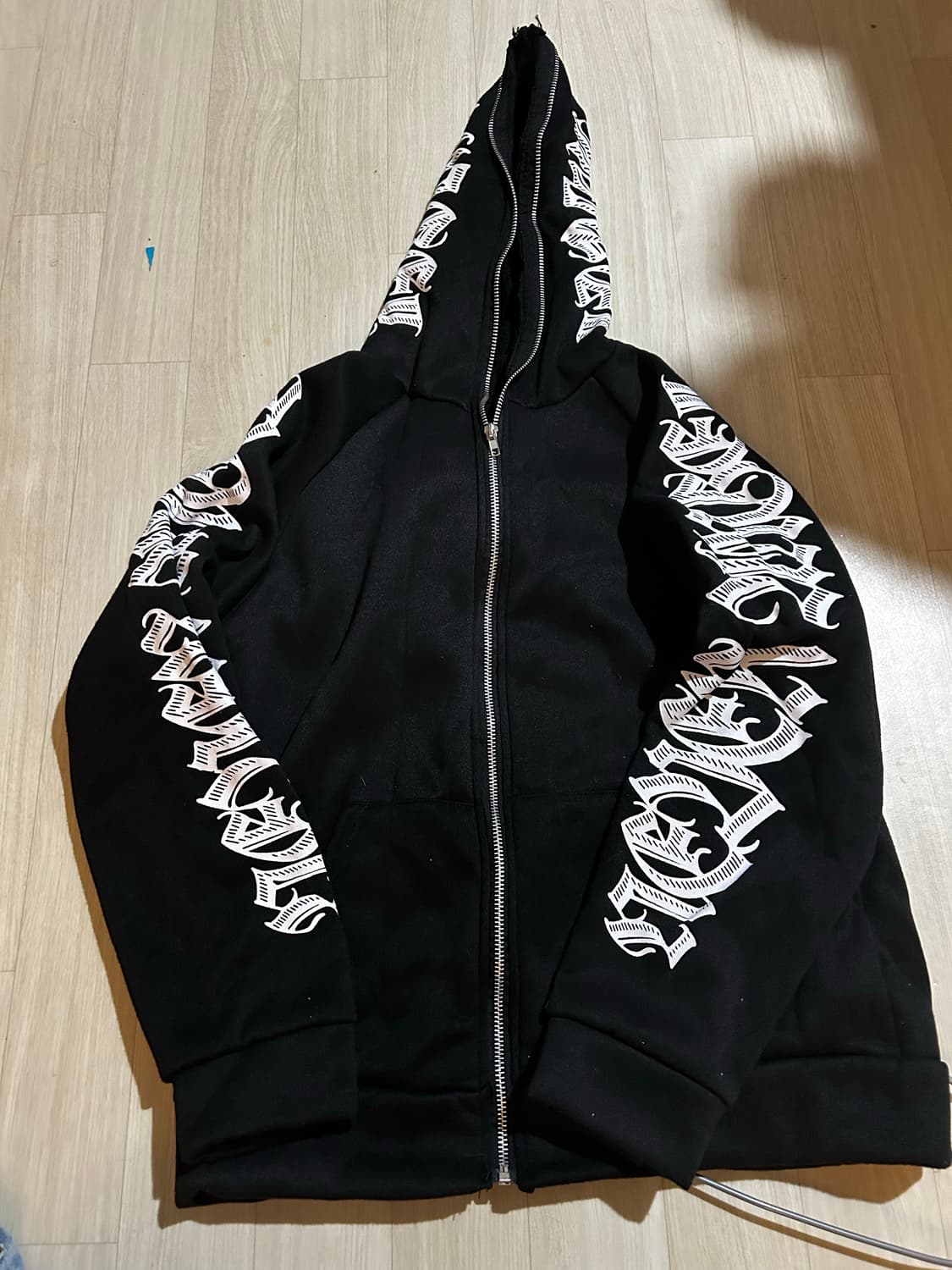 블랙 프린팅 풀 후드집업 상품이미지2