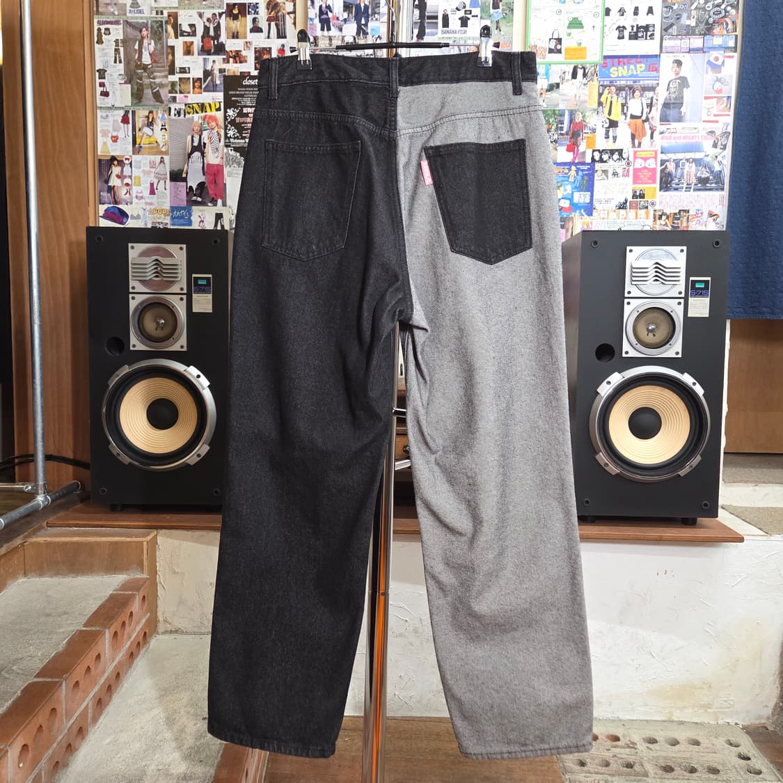 아조바이아조 그레이 흑청 배색 데님 팬츠 상품이미지2