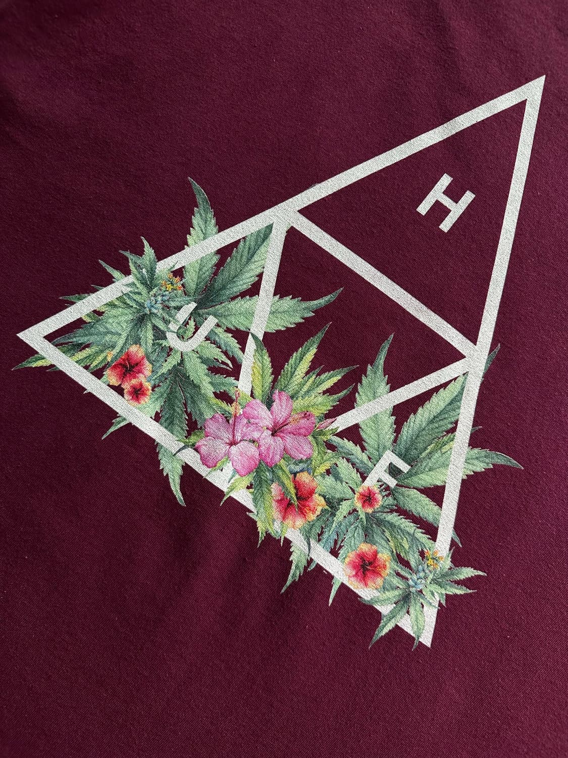 허프 HUF 플라워 반팔 티셔츠 버건디 L 상품이미지5
