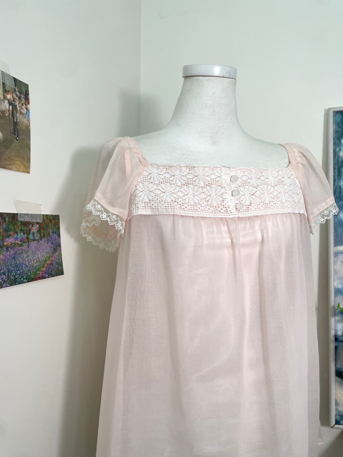 sheer pink lace square-neck princess blo 상품이미지6