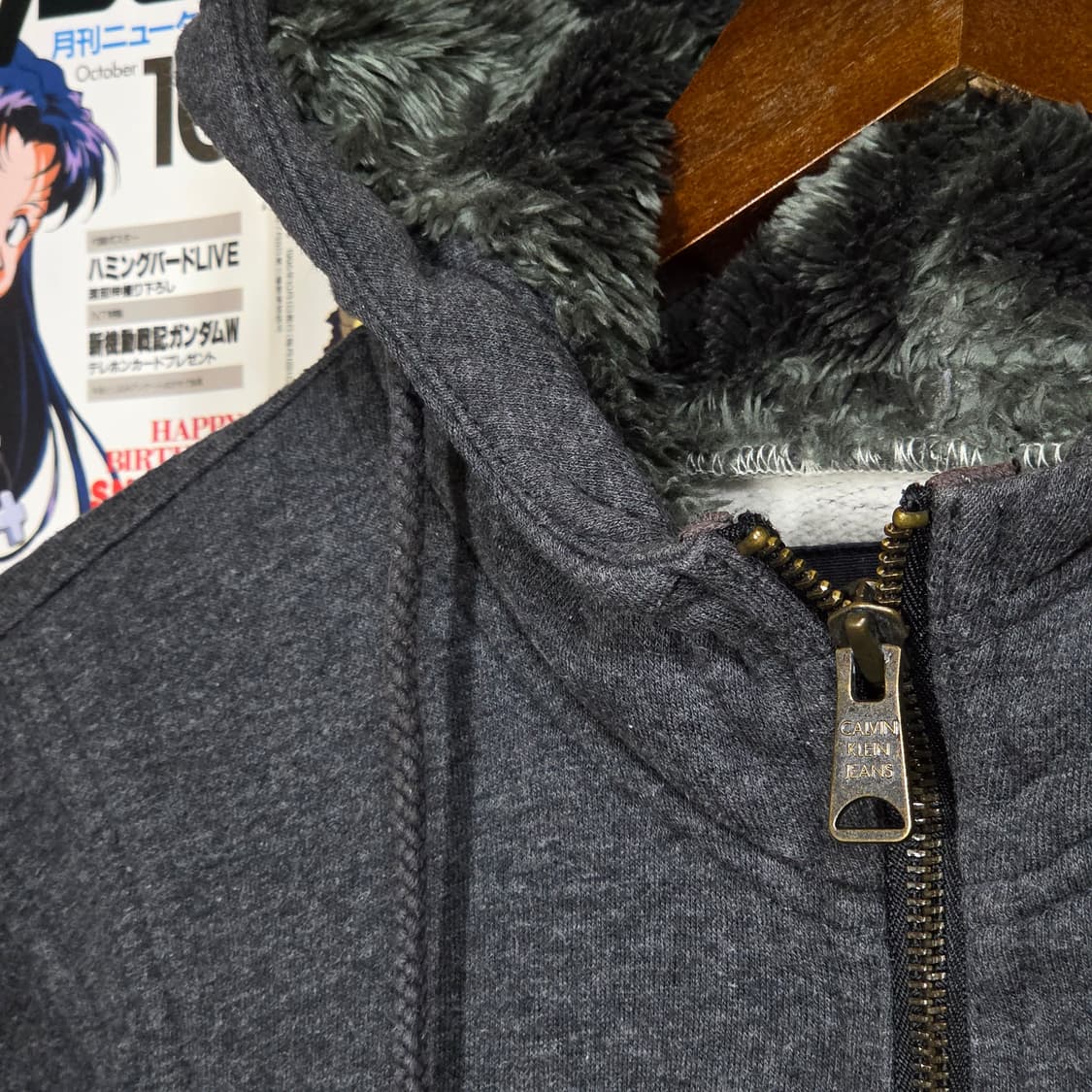 캘빈 클라인 차콜 기모 절개 후드집업 상품이미지3