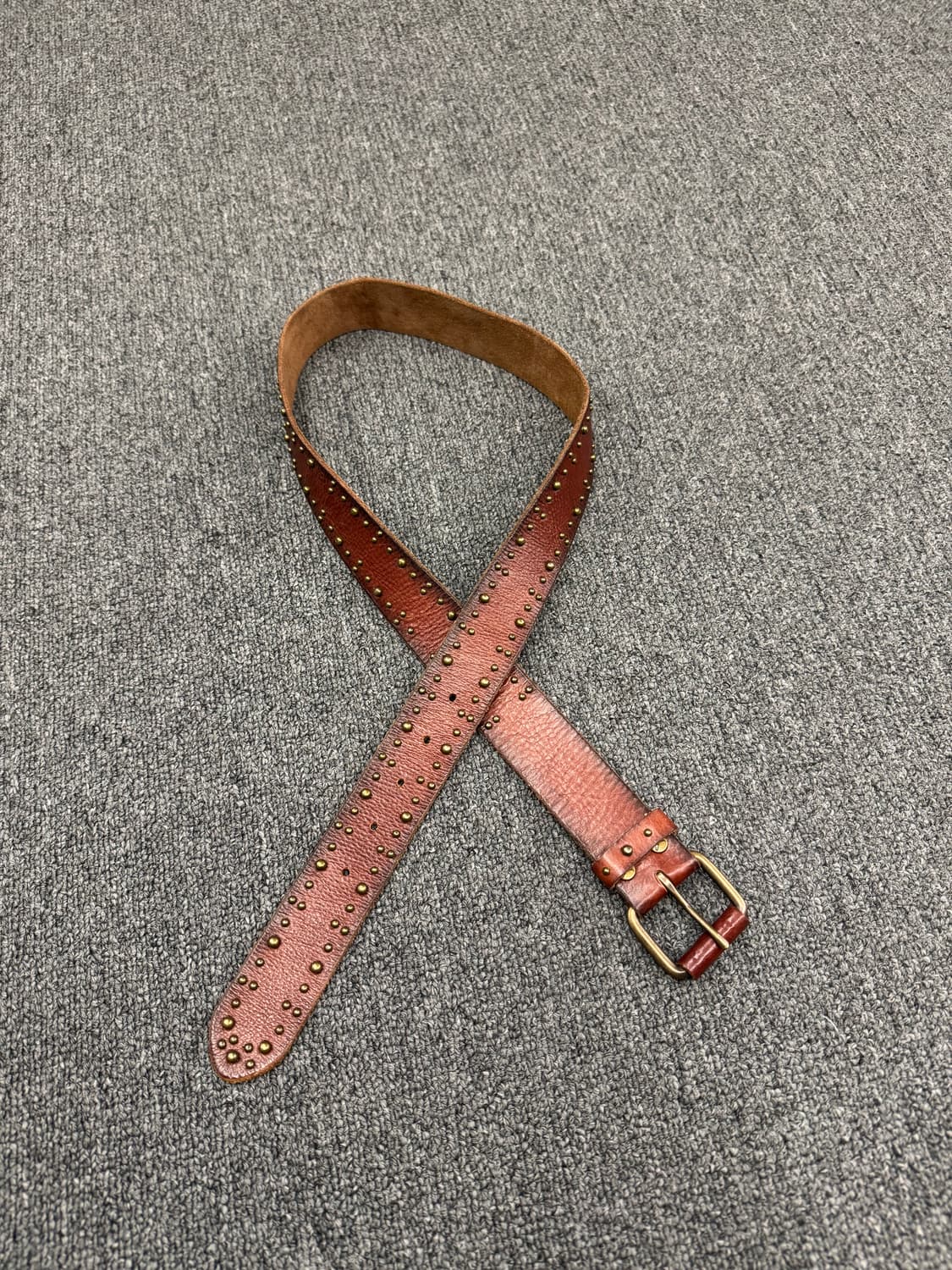 American Eagle 빈티지 스터드 패턴 웨스턴 브라운 가죽벨트 상품이미지1