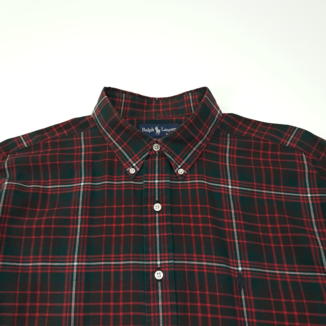 CL685 XL 폴로 90s 타탄체크 레드 오버 그린 셔츠 남방 상품이미지2