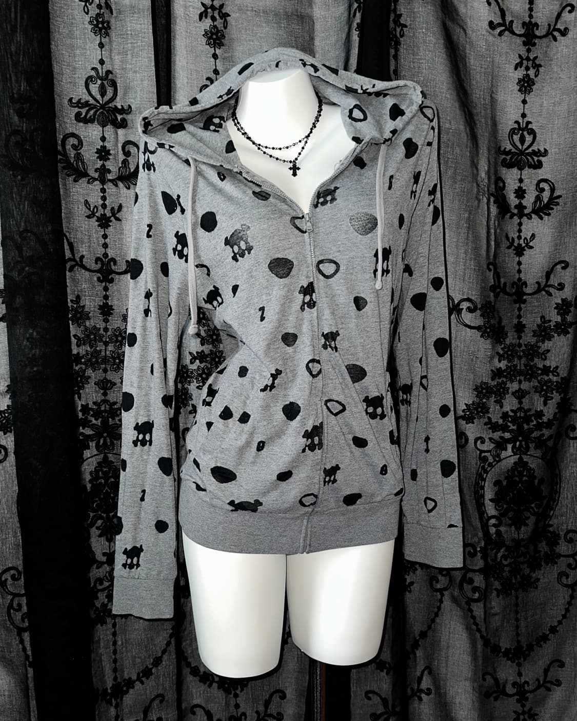 Skull Heart See-Through Hooded Zip-Up 상품이미지1