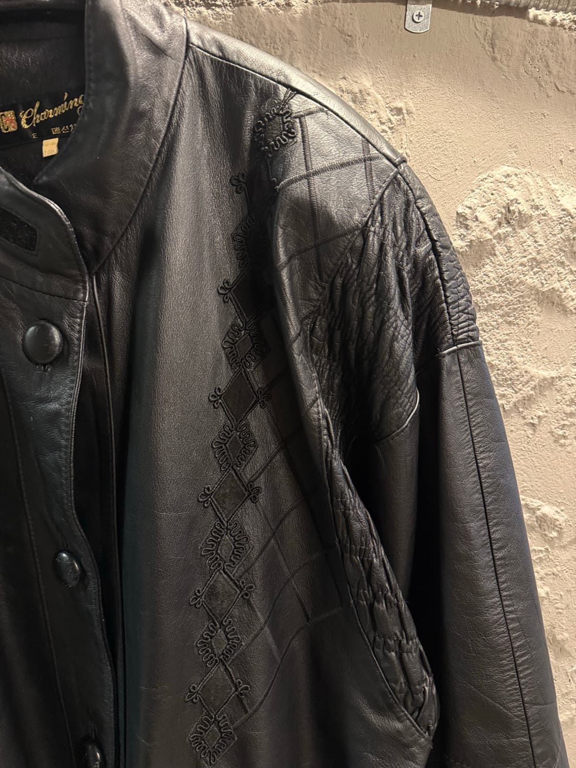 100 차밍 Charming 양가죽 레더 하프코트 블랙 상품이미지3