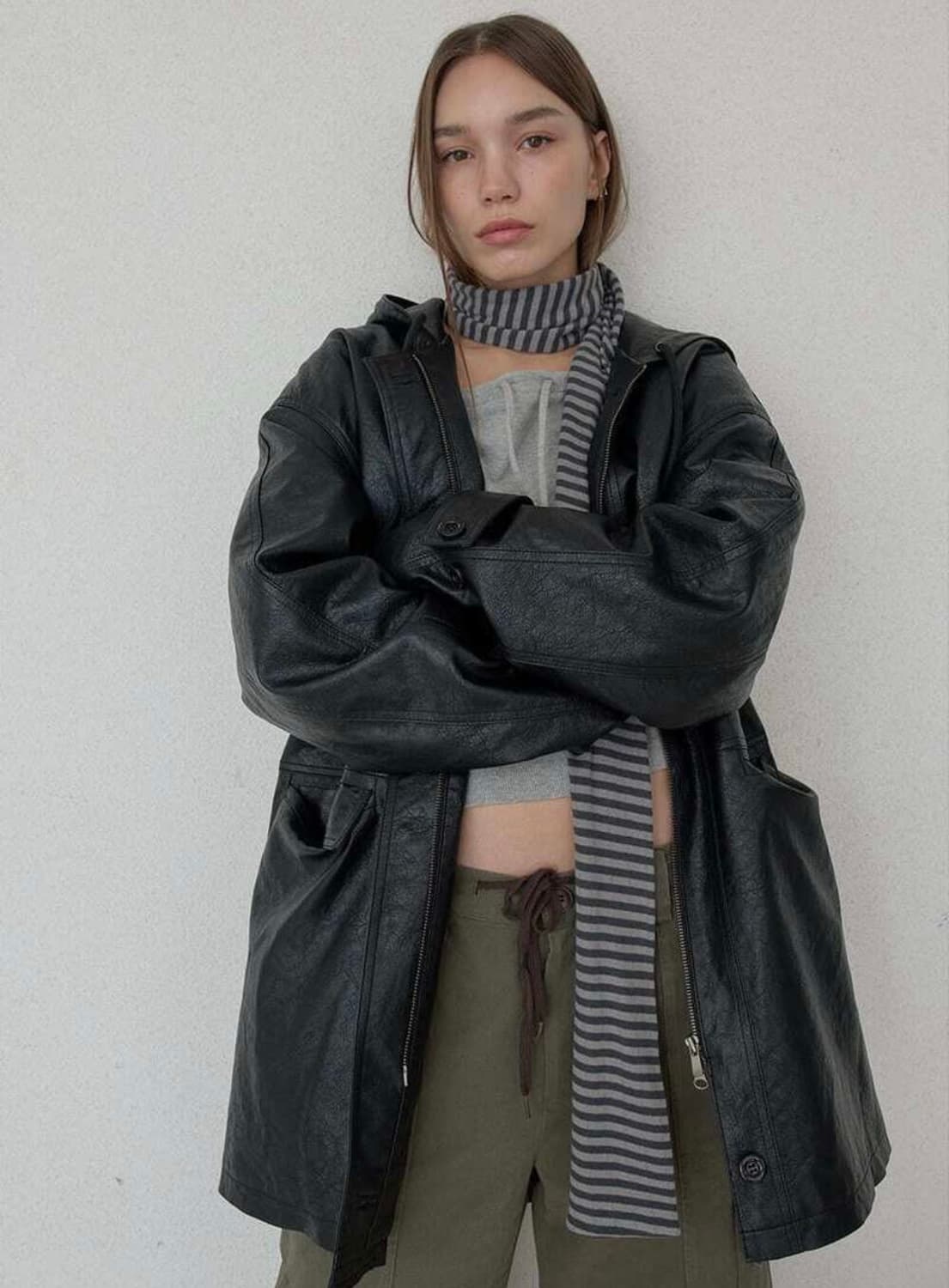 오데스 아일렛 빈티지 스트라이프 스카프 차콜 상품이미지1