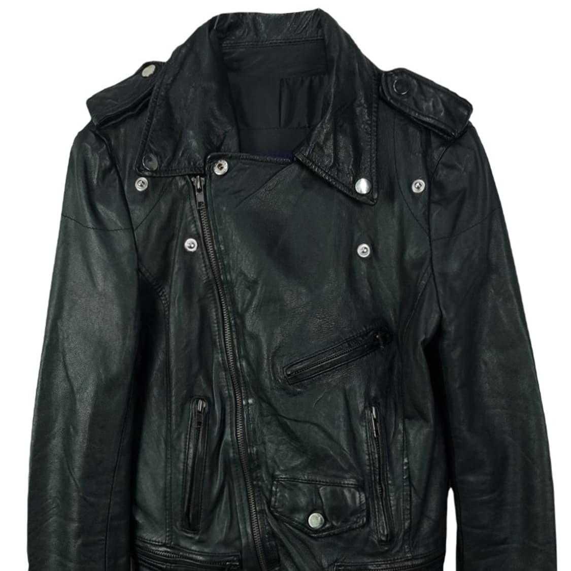 [빈티지] 리얼 램스킨 양가죽 고딕 사선 라이더 가죽 자켓 M18718 상품이미지4