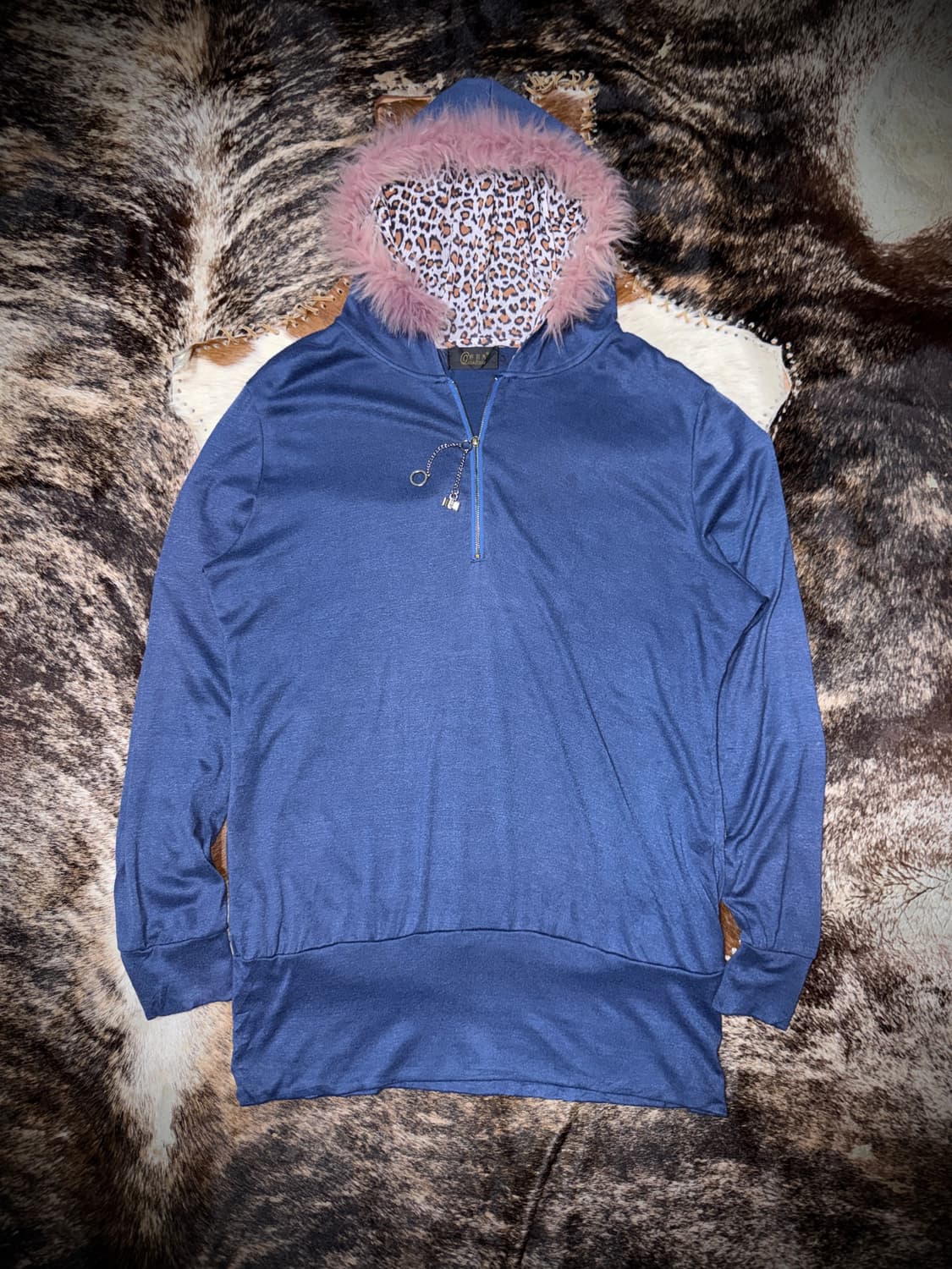 vintage Pink fur Leopard Hooded half zip 상품이미지1